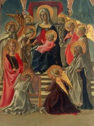 Madonna und Kind auf dem Thron mit Engeln und Heiligen